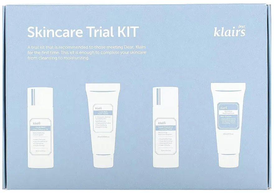 Klairs Skincare Trial Kit (oil/mini/30ml + cleanser/mini/20ml + toner/mini/30ml + cr/mini/20g) Set