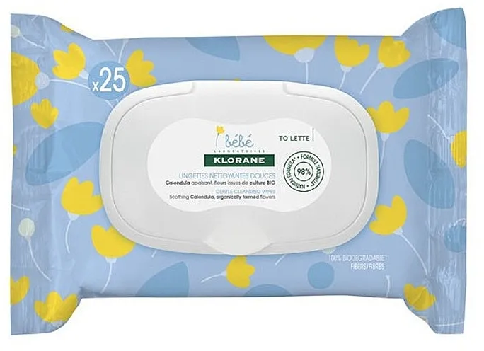 Klorane Bebe Gentle Cleansing Wipes Dečije meke vlažne maramice, 25 kom