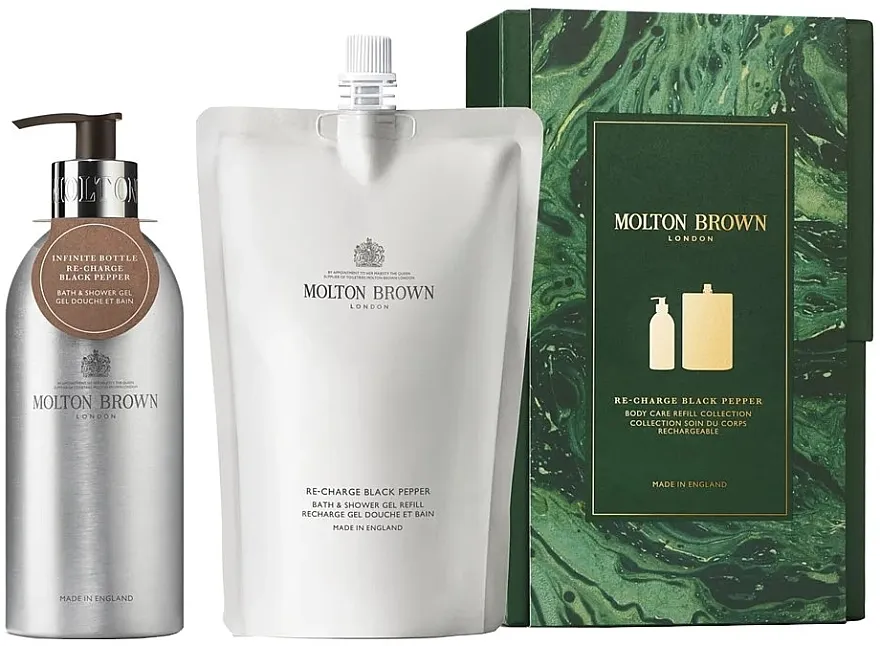 Komplet (šampon/gel/400ml + šampon/gel/dopuna/400ml) Molton Brown Re-Charge Black Pepper Body Care Refill Gift Set