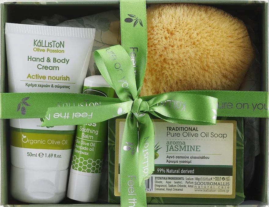 Komplet, opcija 9 Kalliston Gift Box (soap/100g + cr/50ml + lip/balm/5.2g + sponge/1pc)