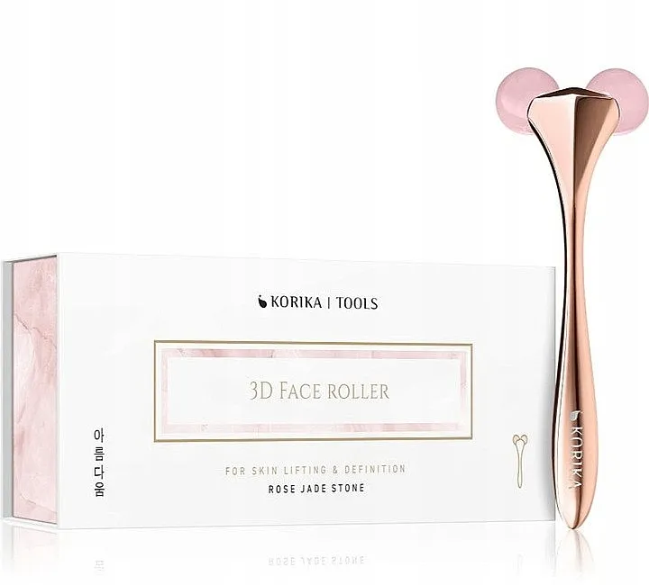 Korika Tools 3D Face Roller Rose Jade Stone Valjak za masažu lica, roze