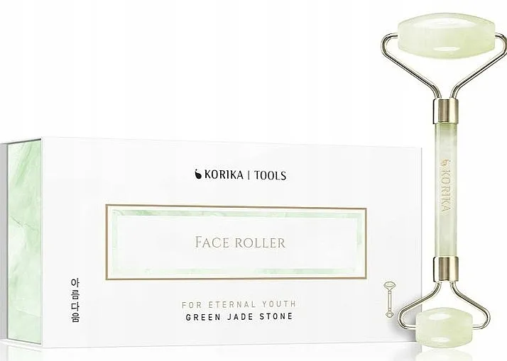 Korika Tools Face Roller Green Jade Stone Roler za masažu lica, zeleni