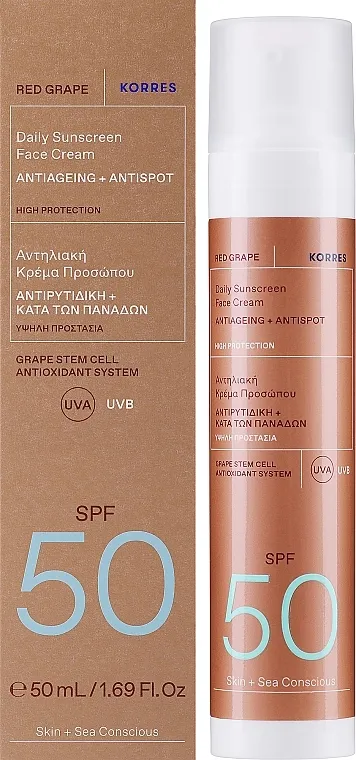 Korres Red Grape Anti-Ageing Anti-Spot Daily Sunscreen Face Cream SPF 50 Anti-aging krema za sunčanje anti-age krema za lice SPF 50