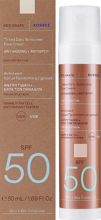 Korres Red Grape Tinted Daily Sunscreen Face Cream SPF 50 Tonalna krema za sunčanje za lice