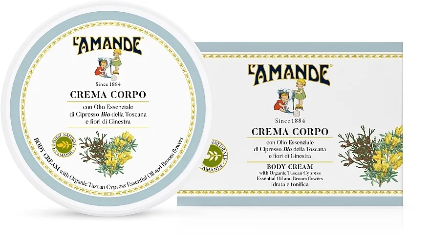 L'Amande Body Cream With Organic Tuscany Cypress Essential Oil Toskana cipres i cvetovi evonima, hidratantno-tonizirajući