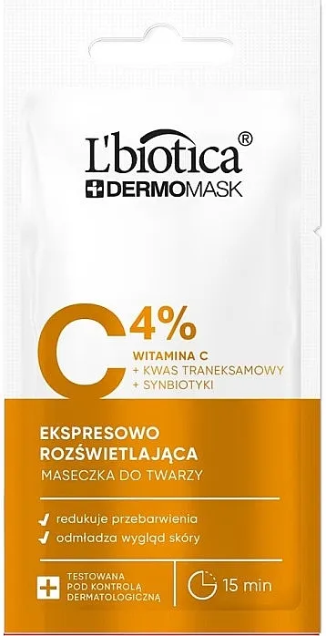 L'biotica Dermomask Express Brightening Mask With Vitamin C Posvetljujuća ekspres maska za lice sa vitaminom C
