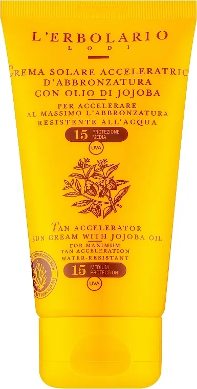 L'Erbolario Crema Solare Acceleratrice D'Abbronzatura All'Olio Di Jojoba Brzo delujuća krema za sunčanje sa jojoba uljem SPF 15