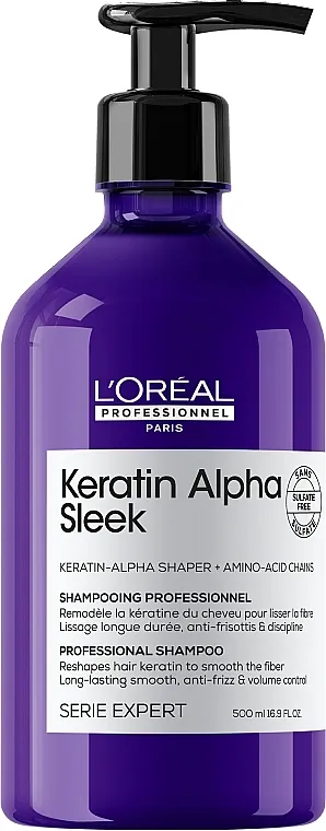 L'Oreal Professionnel Keratin Alpha Sleek Shampoo Profesionalni šampon za zaglađivanje kose koja se ne da lako oblikovati i koja se kovrdža, bez sulfata