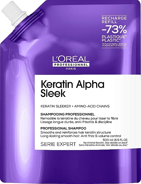 L'Oreal Professionnel Keratin Alpha Sleek Shampoo Profesionalni šampon za ravnanje sa neukrotivom i neposlušnom kosom, bez sulfata (zamenski uložak)