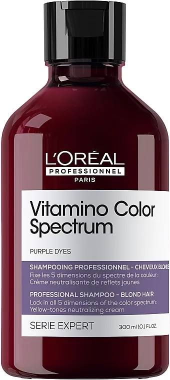 L'Oreal Professionnel Vitamino Color Spectrum Purple Dyes Shampoo Profesionalni šampon za neutralizaciju žutih tonova farbane plave kose, čuvajući 5 dimenzija boje i sjajan sjaj