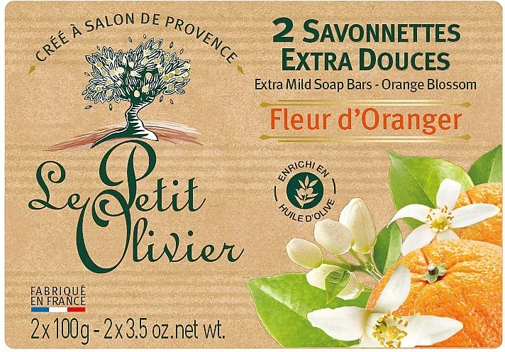 Le Petit Olivier 2 extra mild soap bars Orange blossom Ekstra nježni sapun s ekstraktom cvijeta naranče