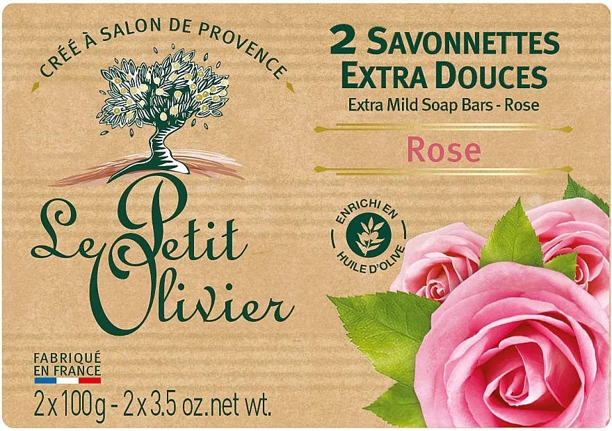 Le Petit Olivier 2 extra mild soap bars Rose Ekstra nježni sapun s ekstraktom ruže