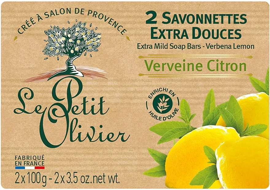 Le Petit Olivier 2 extra mild soap bars Verbena and Lemon Ekstra nježni sapun s ekstraktom verbene i limuna