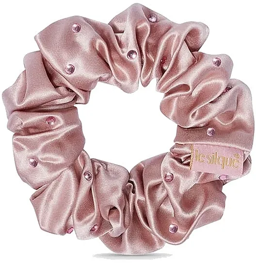 Le Silque Luxury Silk Skrunchie Sugar Pink Svilenkasta gumica za kosu sa kristalima, puder roze