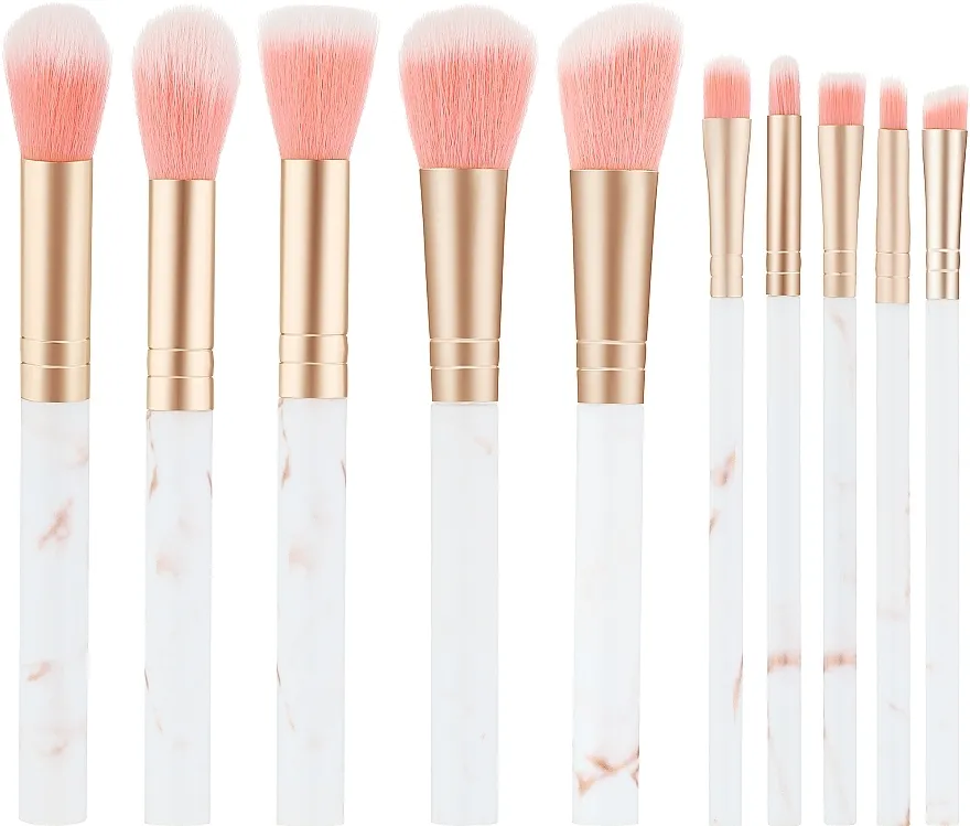Lewer Brushes 10 Mottled White Gold Black Bristles Set kistova za šminku, bijeli sa zlatnim, 10 kom