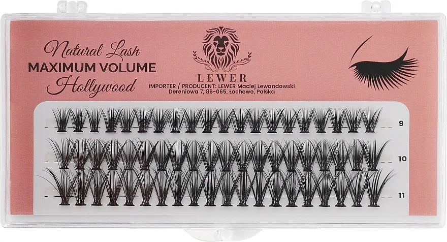 Lewer Natural Lash Maximum Volume Hollywood Veštačke individualne trepavice, 9 mm, 10 mm, 11 mm, C, 60 kom.