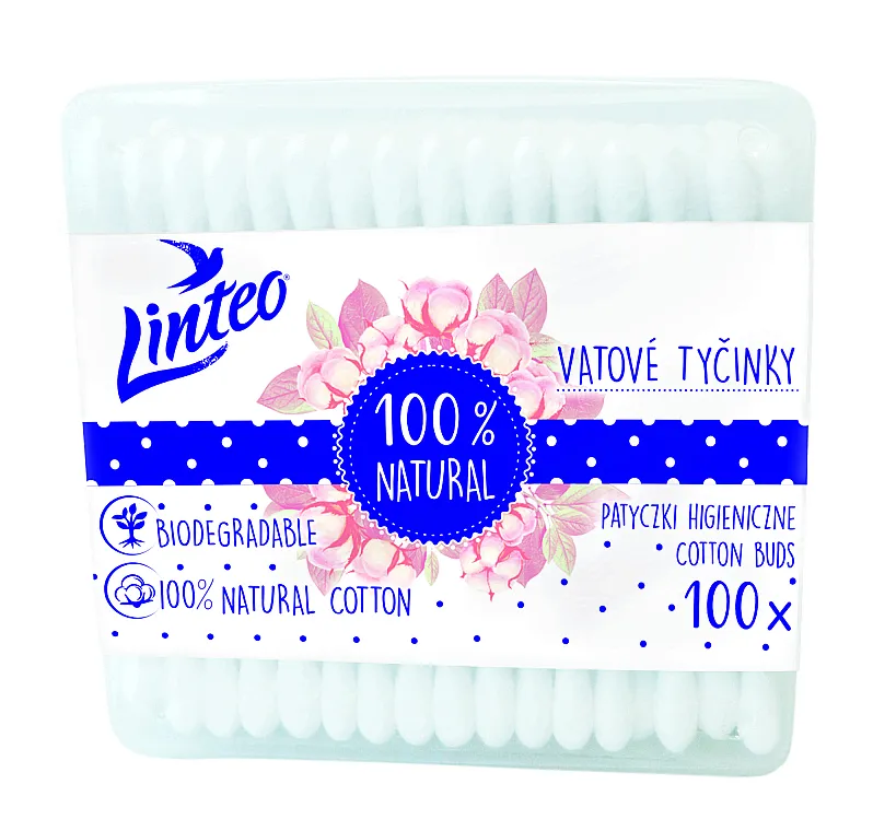 Linteo Biodegradalne 100% Natural Pamučni štapići, 100 kom