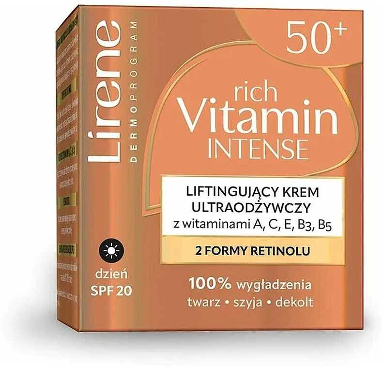 Lirene Dermo Program Rich Vitamin Intense SPF20 Ultra hranljiva krema za lifting sa vitaminima A, C, E, B3, B5 za dan SPF 20