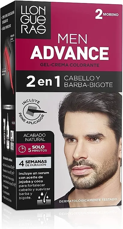 Llongueras Men Advance 2 In 1 Coloring Cream Gel Farba za kosu, bradu i brkove za muškarce