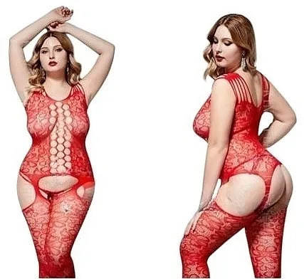 Lolita Accessories Erotski kombinezon, elastičan sa uzorcima i čarapama, crveni