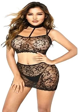 Lolita Accessories Erotski set, elastičan sa cvetnom mrežom, crni