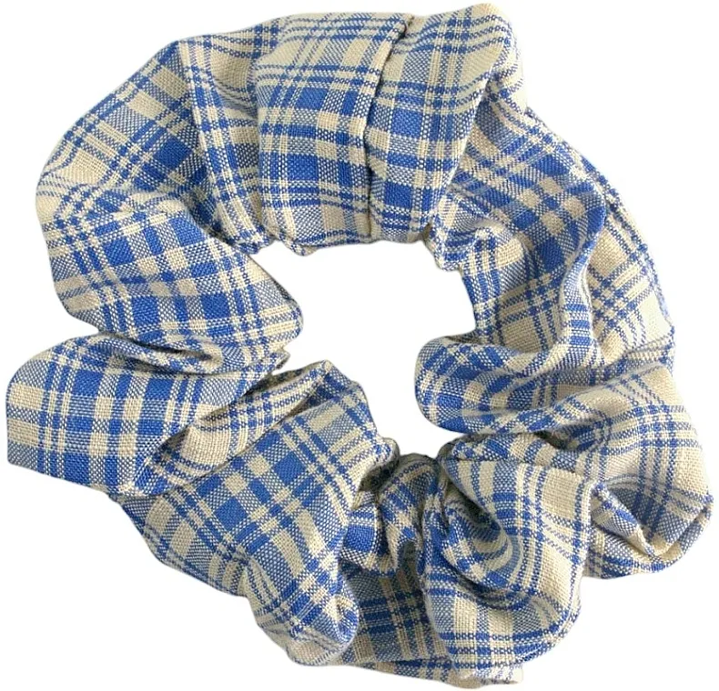 Lolita Accessories Gumica za kosu scrunchie, 11-12 cm, plava sa kariranim uzorkom