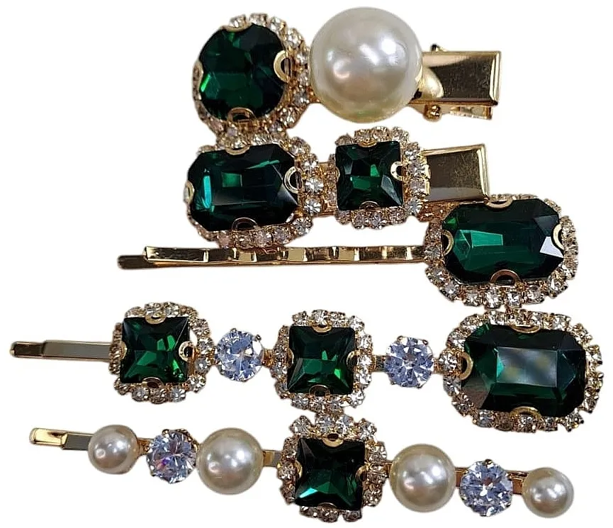 Lolita Accessories Set ukosnica sa kamenjem, zelene sa biserima