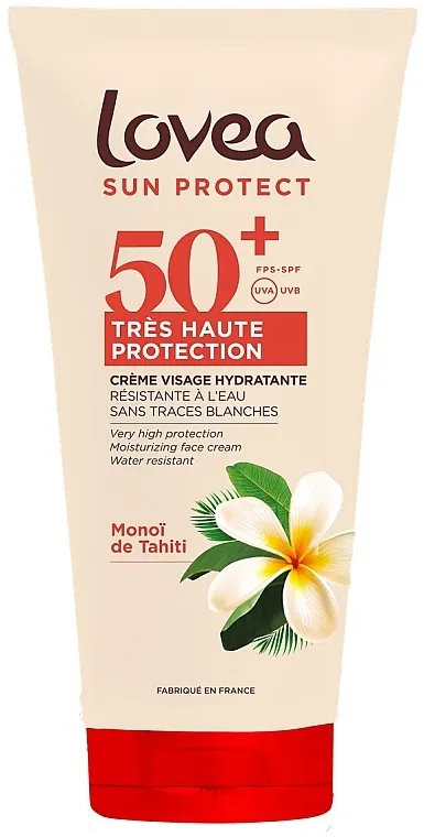 Lovea Sun Protect Very High Protection Moisturizing Face Cream SPF 50+ Hidratantna krema za zaštitu od sunca za lice sa tahitijskim uljem monoi