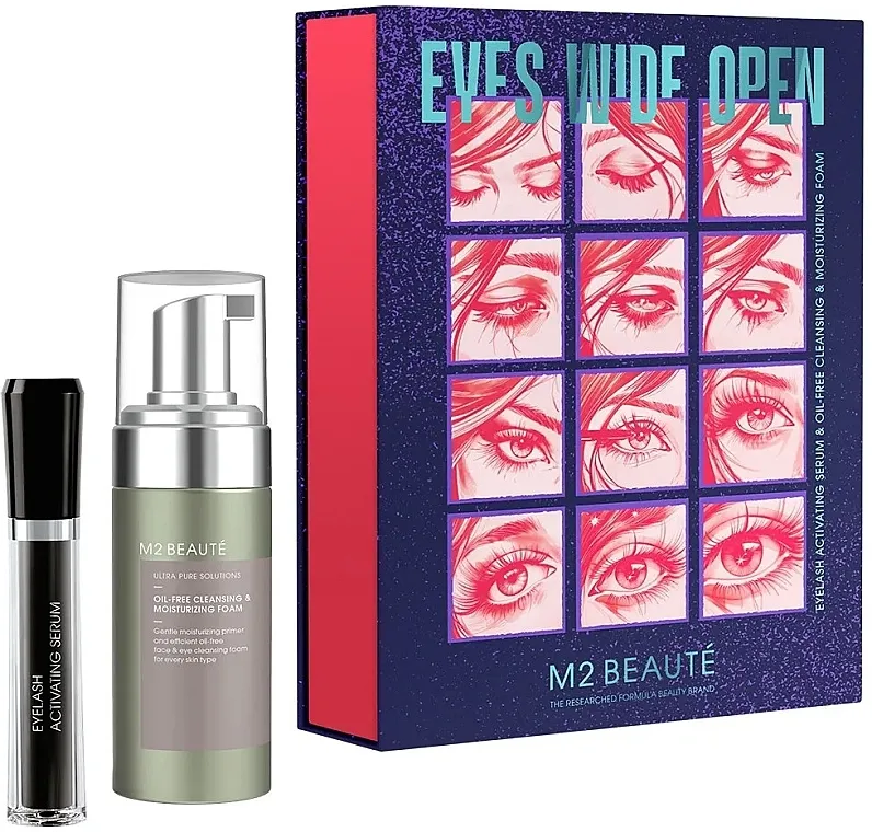 M2Beaute Eyes Wide Open Bundle (eyelash/ser/4ml + cl/foam/30ml) Set