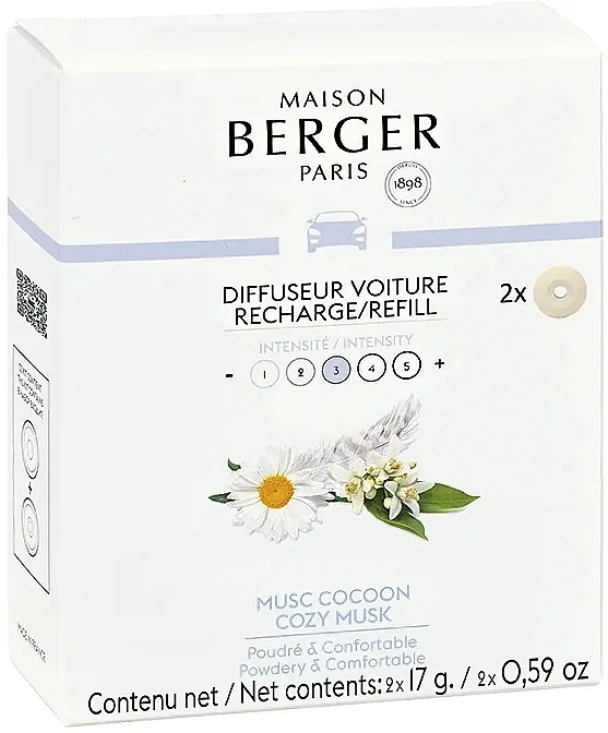 Maison Berger Car Diffuser Cozy Musk Refill (car/diffuser/refill/2pc) Set