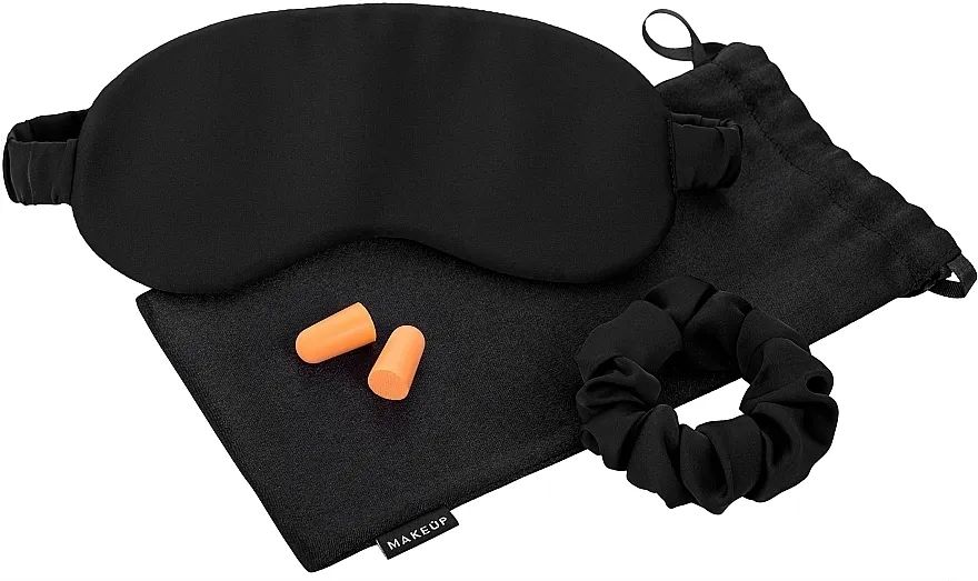 MAKEUP Gift Set Black Sleep Mask, Scrunchie, Ear Plugs (1kom) Seta za spavanje crna u poklon torbici "Relax Time"