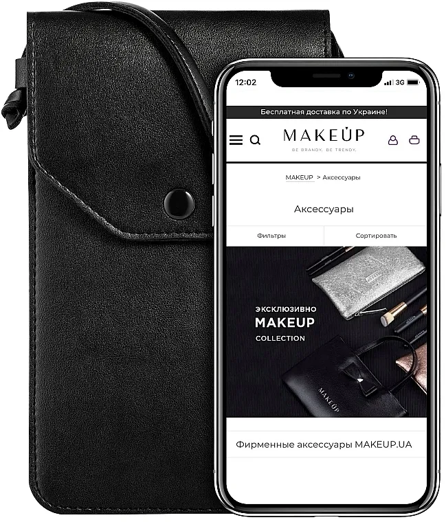 MAKEUP Phone Case Crossbody Black Torba za telefon s remenom, crna "Cross"