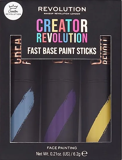 Makeup Revolution Creator Fast Base Paint Stick Set Light Blue, Purple &amp; Yellow Set štapića za šminkanje