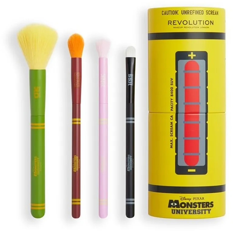 Makeup Revolution x Monsters University Scare Can Brush Set Set četkica za šminkanje, 4 kom. + futrola