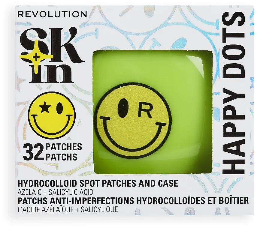 Makeup Revolution x S.W.Smiley Happy Dots Hydrocolloid Spot Patches And Case Tačkasti flasteri za bubuljice