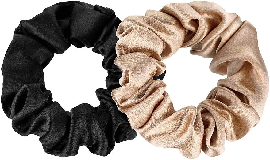 MAKEUP Scrunchie Set Black Gold Set gumica od prirodne svile"Midi"