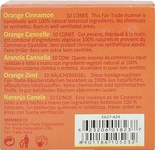 Maroma Encens d'Auroville Cone Incense Orange Cinnamon Narandžasti i cimetni štapići za tamjan u čunjevima