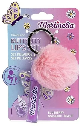 Martinelia World Butterfly Lip’s Set (l/balm/1.2g + acc/1pcs + l/gloss/2ml) Set, ukus borovnice, roze privezak