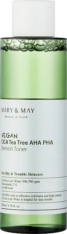 Mary &amp; May Vegan Cica Tea Tree AHA PHA Toner Toner Centella Asiatica &amp; Tea Tree