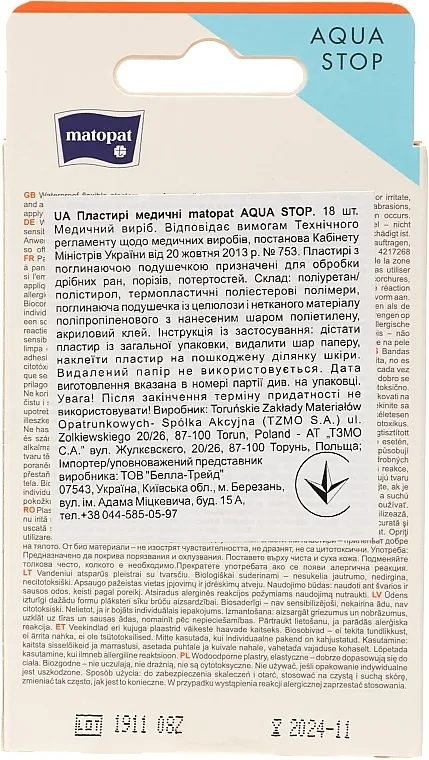 Matopat Aqua Stop Waterproof Medicinski flaster, 18 kom.