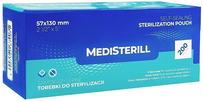 MediSterill Self-Sealing Sterelization Pouch Kesa koja se sama zatvara za sterilizaciju instrumenata u autoklavu, 5,7 x 13 cm