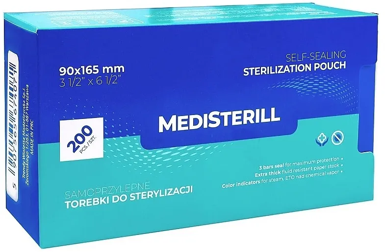 MediSterill Self-Sealing Sterelization Pouch Samolepljive vrećice za sterilizaciju instrumenata u autoklavu, 9 x 16,5 cm, 200 kom.