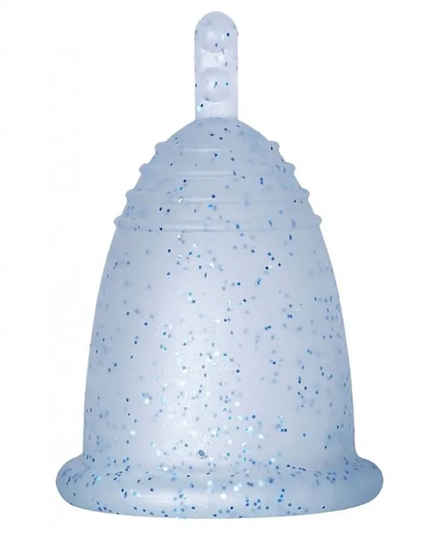 MeLuna Classic Menstrual Cup Stem Menstrualna čašica s drškom, veličina L, plava sa šljokicama