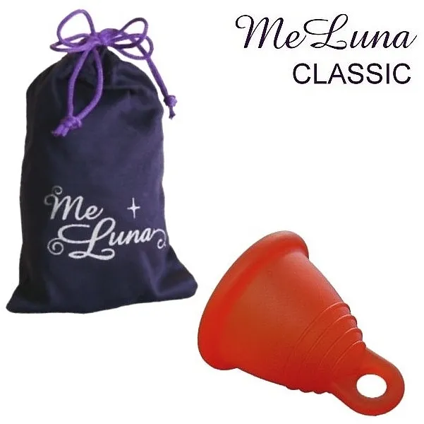 MeLuna Classic Shorty Menstrual Cup Ring Menstrualna čašica s petljom, veličina L, crvena