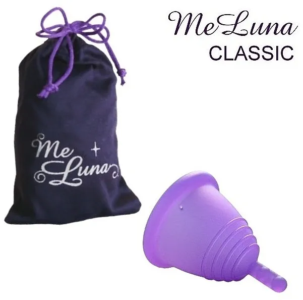 MeLuna Classic Shorty Menstrual Cup Stem Menstrualna čašica s nogicom veličine S ljubičasta