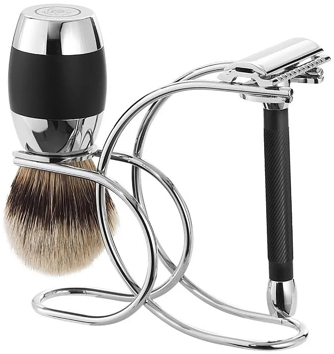 Merkur Shaving Brush Silvertip (shaving/brush/1pcs + razor/1pcs + stand/1pcs) Set