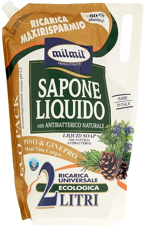Mil Mil Liquid Soap Juniper &amp; Pine Tekući sapun za ruke, lice i tijelo s ekstraktom kleke i aromom borovih iglica