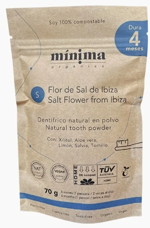 Minima Organics Natural Tooth Powder Salt Flower From Ibiza Prirodni prah za zube u recikliranoj papirnoj kesi "Slani cvet sa Ibice"