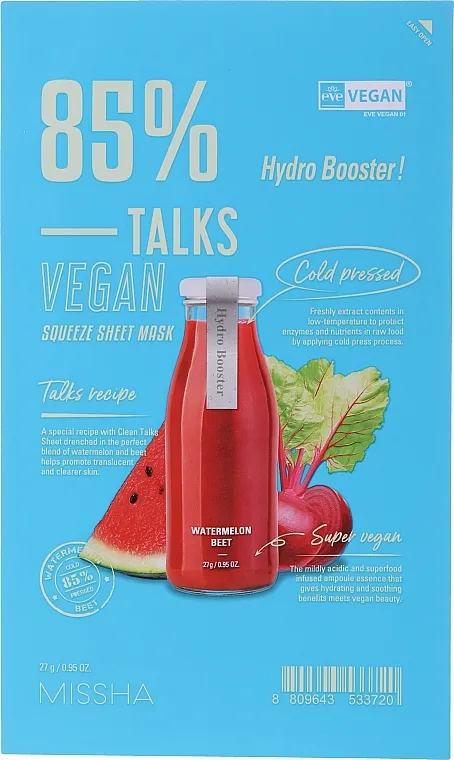 Missha Talks Vegan Squeeze Sheet Mask Hydro Booster Sheet maska