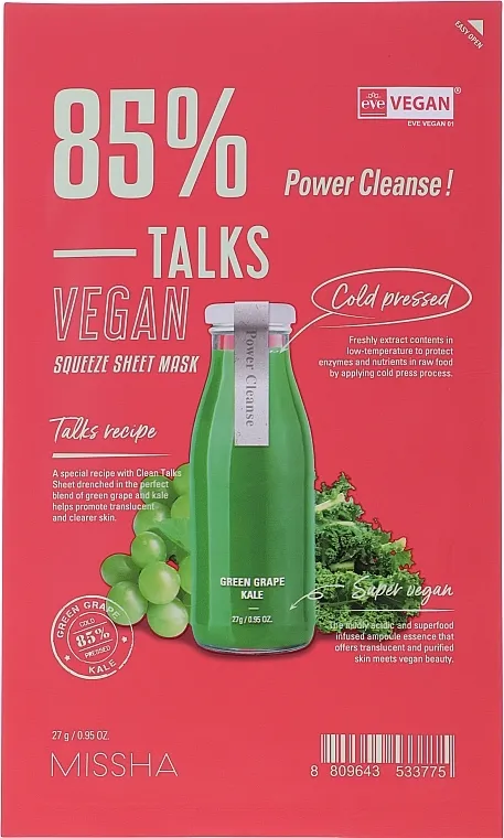 Missha Talks Vegan Squeeze Sheet Mask Power Cleanse Sheet maska